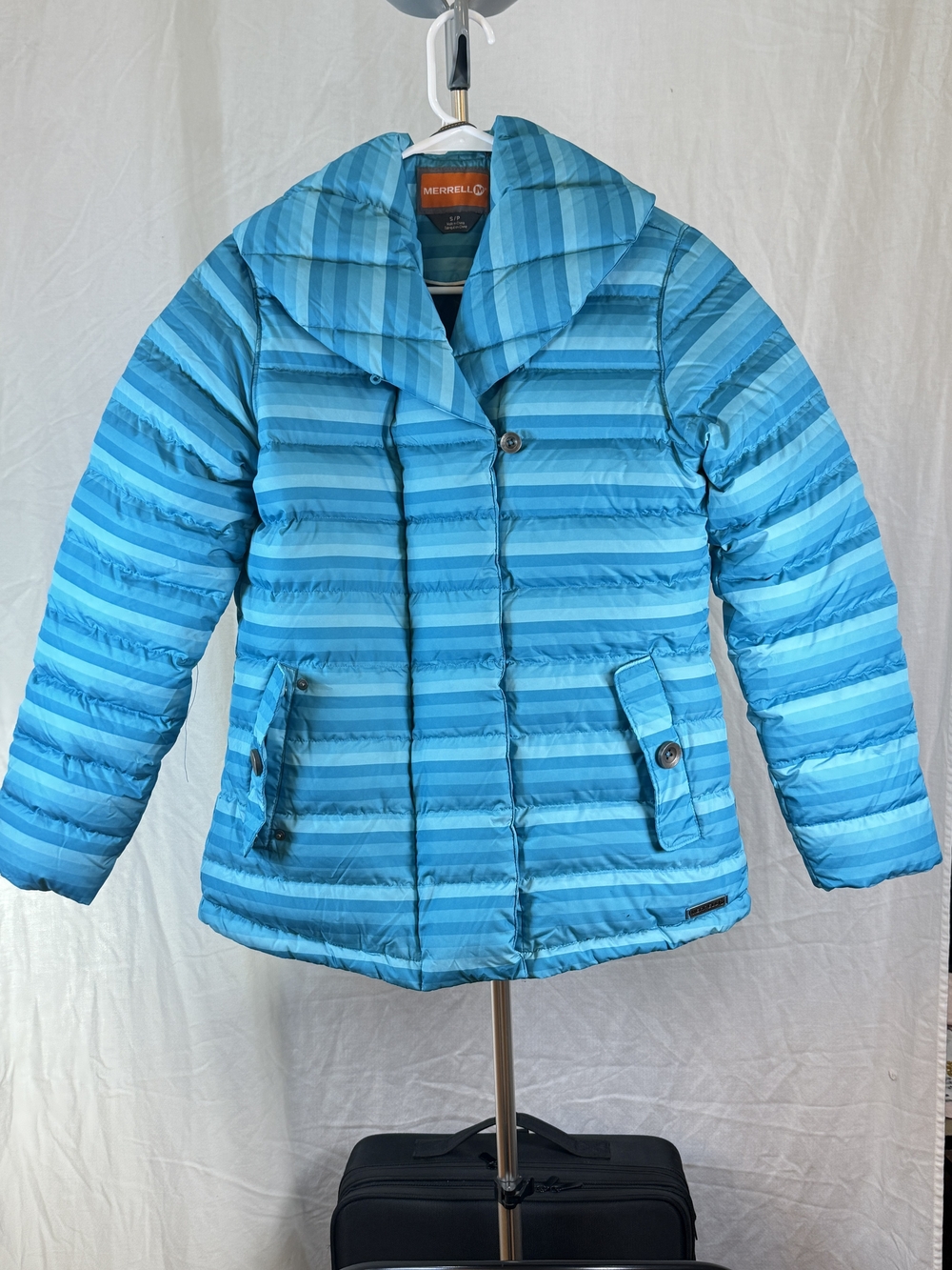 Merrell Women's Bright Teal Striped Puffer Jacket sz Small